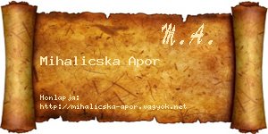 Mihalicska Apor névjegykártya